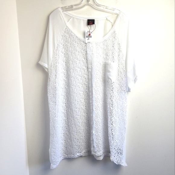 New CPM Due plus size blouse 22 bright white mixed lace sheer layered new light - Picture 1 of 14